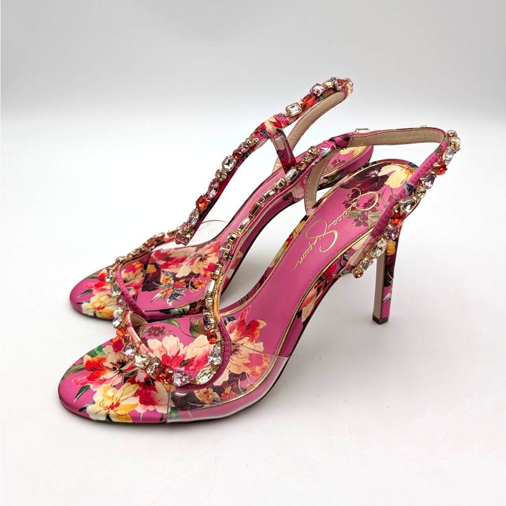 Jessica Simpson Jaycin Heel Sandal Women's Pink Blossom Burst Multi Size US10M